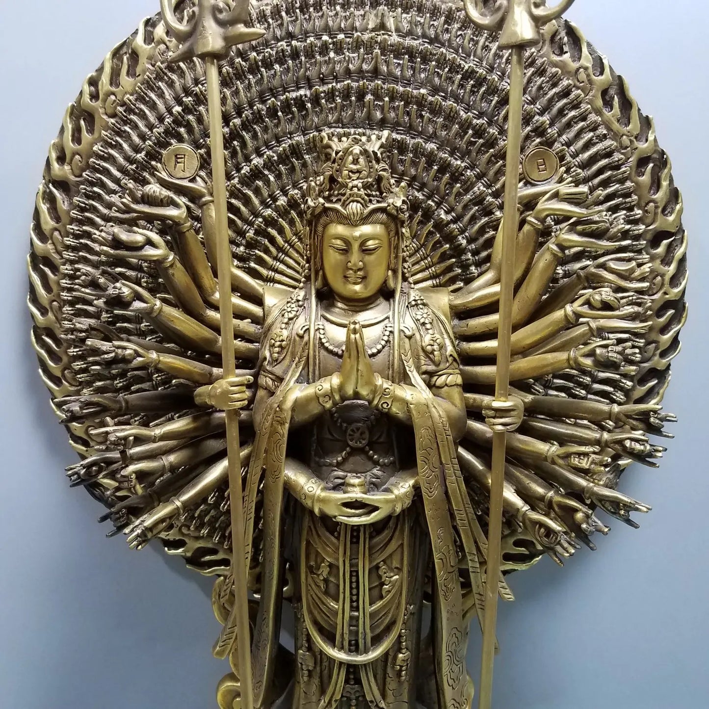 52cm large Asia Buddhism Worship Temple family home BLESS Safety Health GOOD LUCK Thousands Hands Guan yin Buddha brass talisman