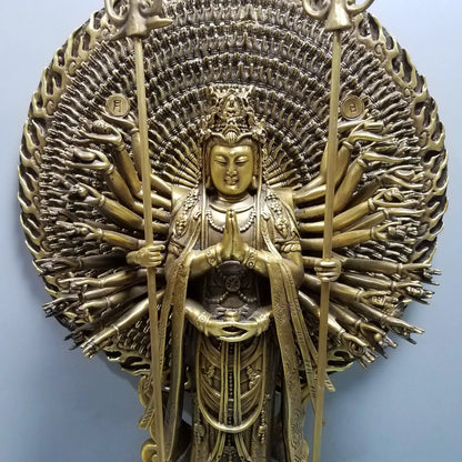 52cm large Asia Buddhism Worship Temple family home BLESS Safety Health GOOD LUCK Thousands Hands Guan yin Buddha brass talisman