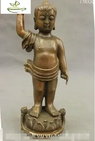 Chinese Buddhism Copper Bronze Kid Child Lotus Tibet Shakyamuni Buddha Statue