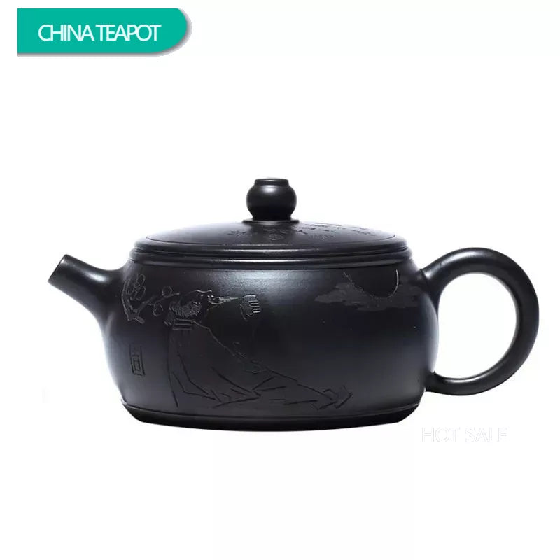 160ml Chinese Yixing Purple Clay Teapots Ball Hole Filter Famous Artists Handmade Tea Pot Raw Ore Black Mud Kettle Zisha Tea Set