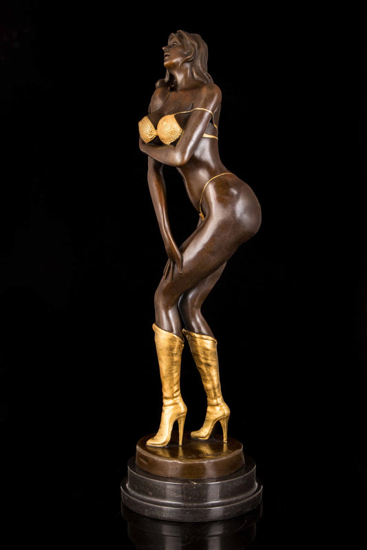 54CM large TOP COOL Original Bronze Sculpture statue ART Golden Bikini model girl statue  home office living ROOM Ornament