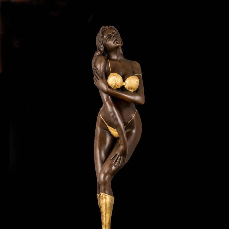 54CM large TOP COOL Original Bronze Sculpture statue ART Golden Bikini model girl statue  home office living ROOM Ornament