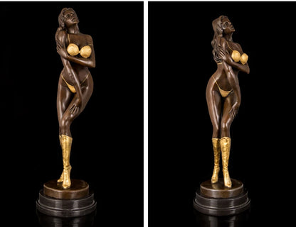 54CM large TOP COOL Original Bronze Sculpture statue ART Golden Bikini model girl statue  home office living ROOM Ornament