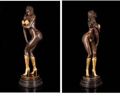 54CM large TOP COOL Original Bronze Sculpture statue ART Golden Bikini model girl statue  home office living ROOM Ornament