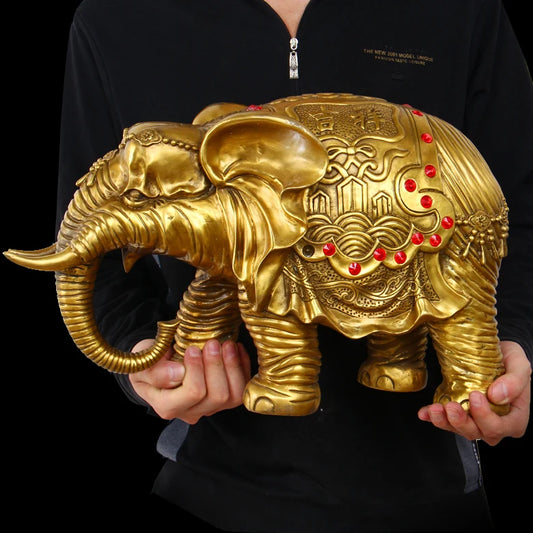 55 CM large # home office Safety business luck efficacious Talisman # Golden Thailand  Indian elephant  # Brass elephant statue