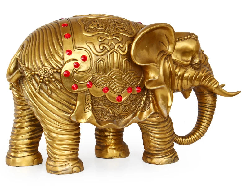 55 CM large # home office Safety business luck efficacious Talisman # Golden Thailand  Indian elephant  # Brass elephant statue