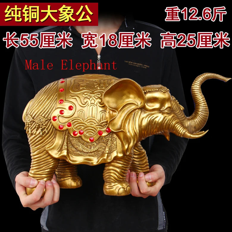 55 CM large # home office Safety business luck efficacious Talisman # Golden Thailand  Indian elephant  # Brass elephant statue