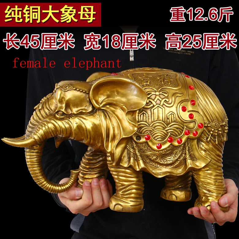 55 CM large # home office Safety business luck efficacious Talisman # Golden Thailand  Indian elephant  # Brass elephant statue