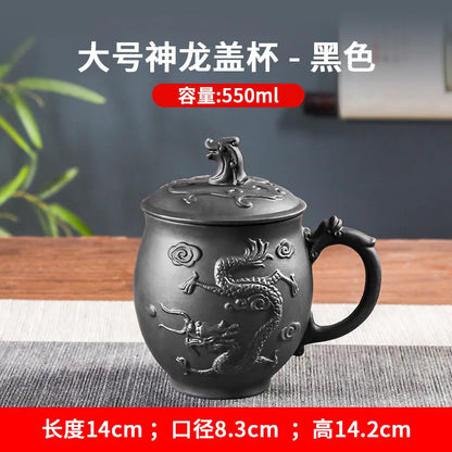 550ml Antique Purple Clay Tea Cup Master Tea Infuser Large Capacity Teacup with Lid Chinese Dragon Pattern Cup Tea Supplies