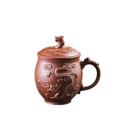 550ml Antique Purple Clay Tea Cup Master Tea Infuser Large Capacity Teacup with Lid Chinese Dragon Pattern Cup Tea Supplies