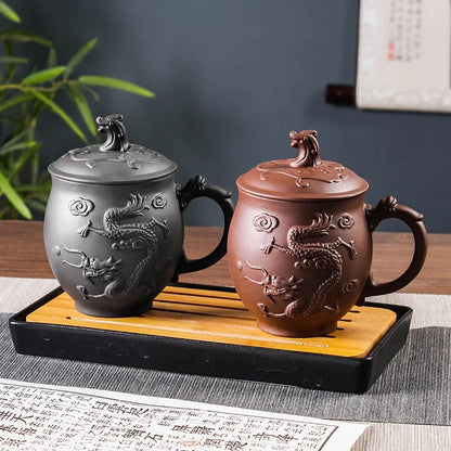 550ml Antique Purple Clay Tea Cup Master Tea Infuser Large Capacity Teacup with Lid Chinese Dragon Pattern Cup Tea Supplies