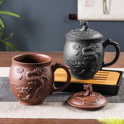 550ml Antique Purple Clay Tea Cup Master Tea Infuser Large Capacity Teacup with Lid Chinese Dragon Pattern Cup Tea Supplies