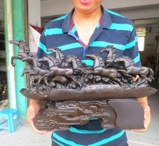 55CM Large--TOP COOL art collection-GOOD LUCK-- home office ROOM Decor -8 Fine horses ART bronze statue sculpture Decoration