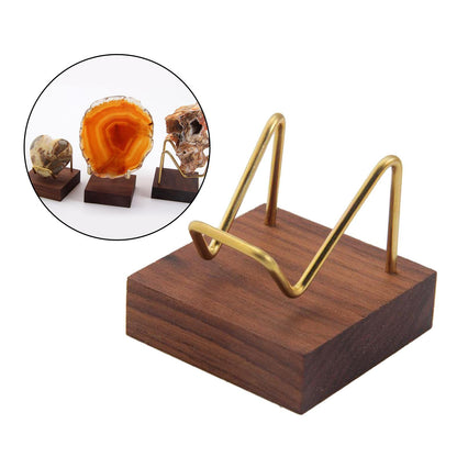 Metal Arm Wooden Display Stand Rack for Gemstone Mineral Home Decoration