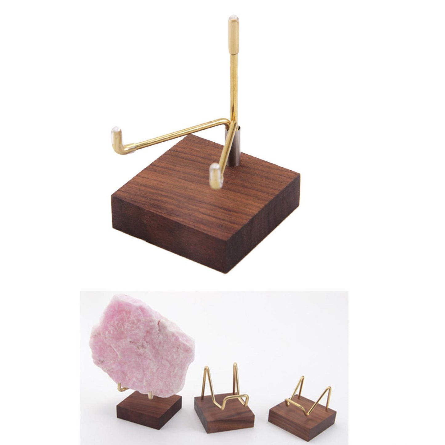 Metal Arm Wooden Display Stand Rack for Gemstone Mineral Home Decoration