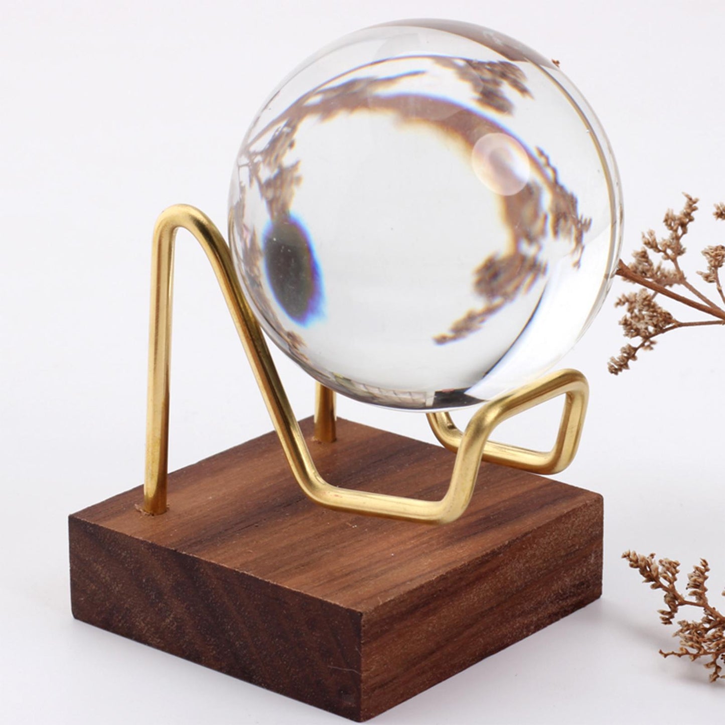 Metal Arm Wooden Display Stand Rack for Gemstone Mineral Home Decoration