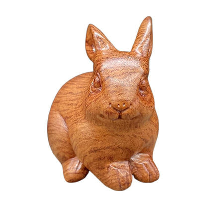 Rabbit Statue Decor Wood Rabbit Figurine Hand Carving Statue for Outdoor