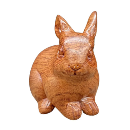 Rabbit Statue Decor Wood Rabbit Figurine Hand Carving Statue for Outdoor