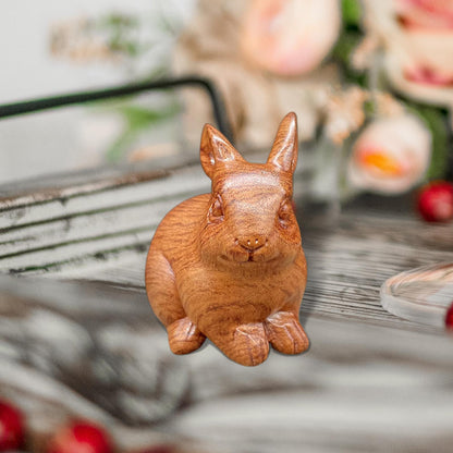 Rabbit Statue Decor Wood Rabbit Figurine Hand Carving Statue for Outdoor