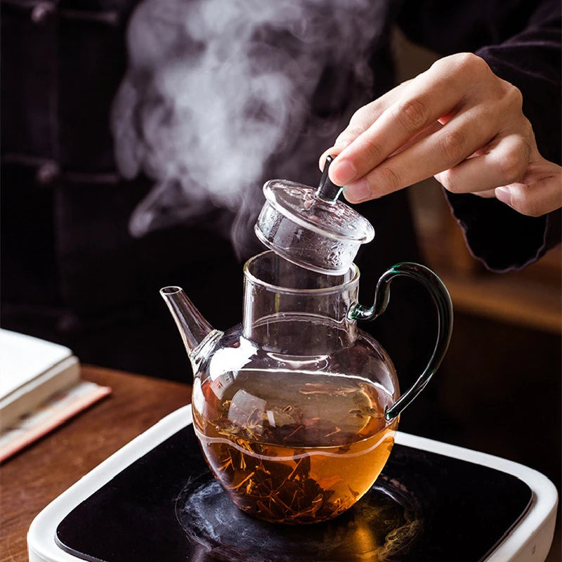 570ml Imitation Song Dynasty Small Glass Teapot with Filter Heat Resistance Gong Fu Flower Tea Maker Teaset Container Teaware