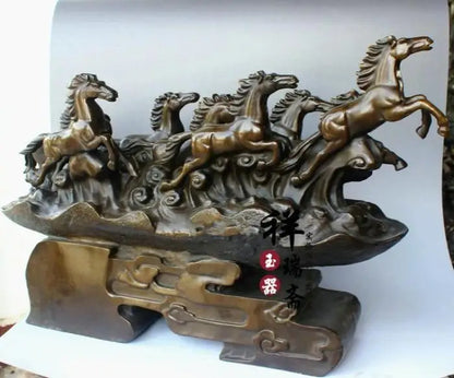 57CM huge # 2020home office Shop company thriving business Good luck Success 8 horses bronze Sculpture  art Ornament talisman