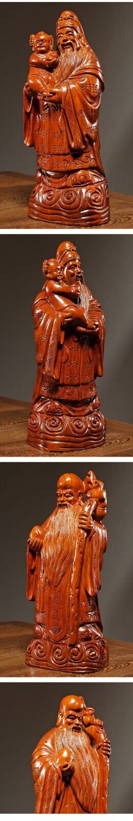 40cm,China Fu Lu Shou Life Buddha Wood Statue,Luck,wealth,longevity Figure 福禄寿雕像