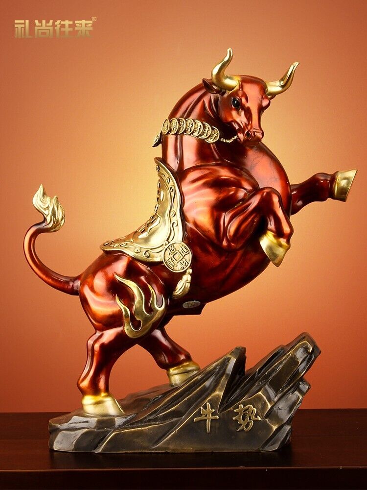 13'' Brass Bull Figurine Statue Home Office Table Decoration Animal Figurines ox