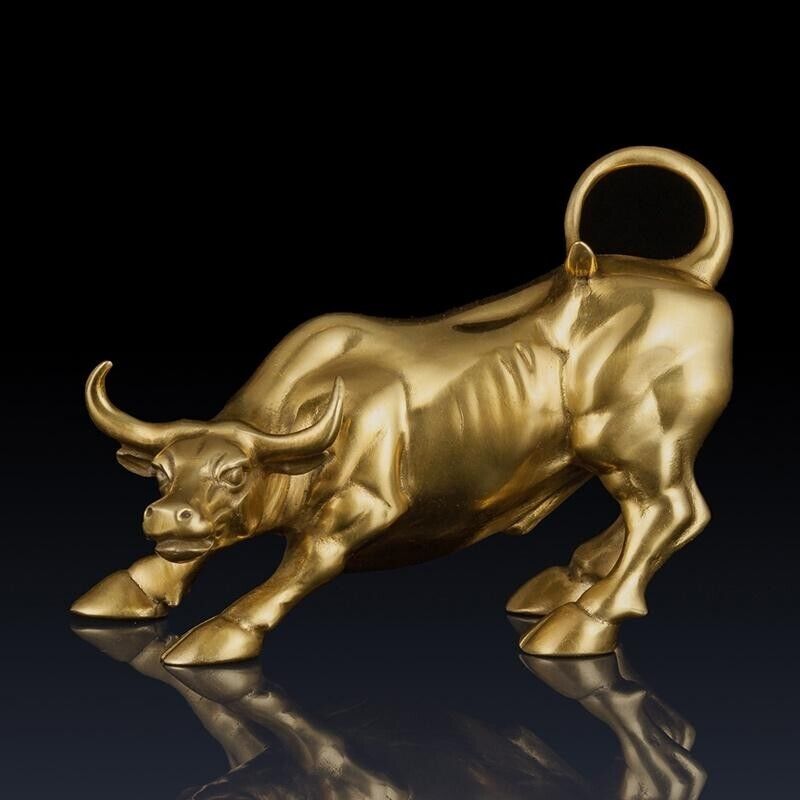 43cm,Bull fortune Brass Cow Statue Wall Street Cattle Copper yellow Fengshui OX