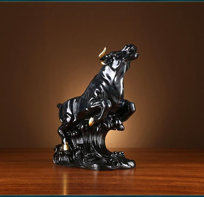 11.6 in, Home Wealth Fengshui Brass Copper Lucky Ox Bull cattle Statue Sculpture