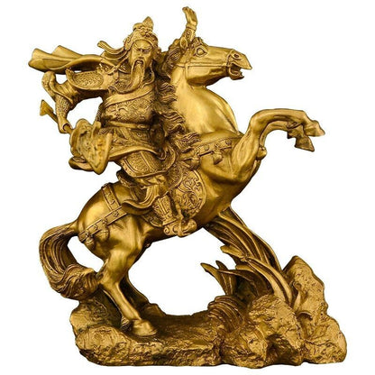 35cm, Chinese Brass FOLK Dragon Warrior Guan Gong Guan Yu God Ride Horse Statue