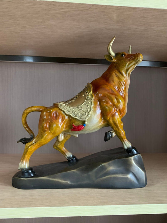 Bull Figurines Retro orange Brass Statue crafts Decoration Feng Shui Home Decor