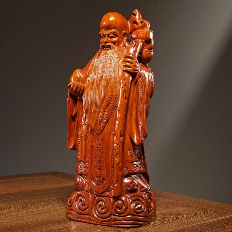 40cm,China Fu Lu Shou Life Buddha Wood Statue,Luck,wealth,longevity Figure 福禄寿雕像