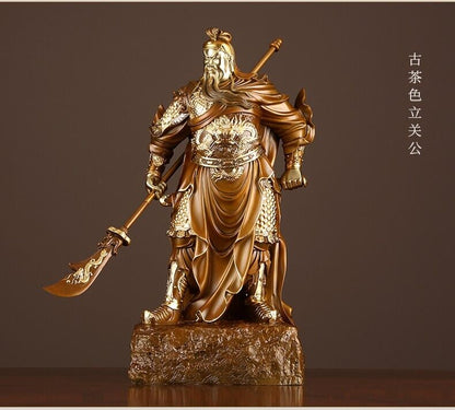 39cm, China Brass Copper brown Dragon Guan Gong GuanYu Warrior Soldier Statue