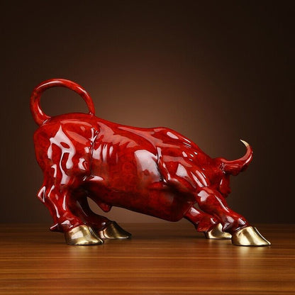 21cm,BRASS Wall Street Bull Figure Statue Bitcoin Figurine Carve Doll Cow craft