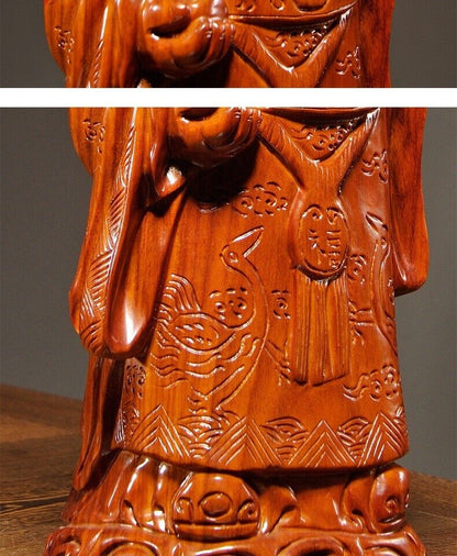 40cm,China Fu Lu Shou Life Buddha Wood Statue,Luck,wealth,longevity Figure 15"