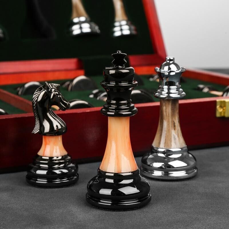 45cm chess set,Zinc Alloy Pieces,Foldable Storage Wood Board Games xiangqi Gift