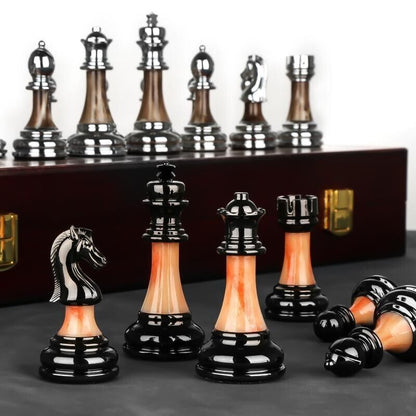 45cm chess set,Zinc Alloy Pieces, Foldable Storage Wood Board Birthday Gift 17"