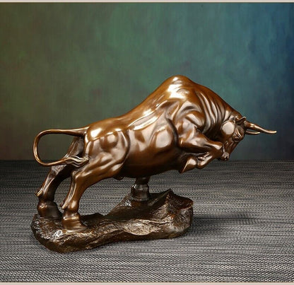 13" China Figurine BRASS copper Feng Shui Animal Bull Oxen Cattle Statue, 3.6kg