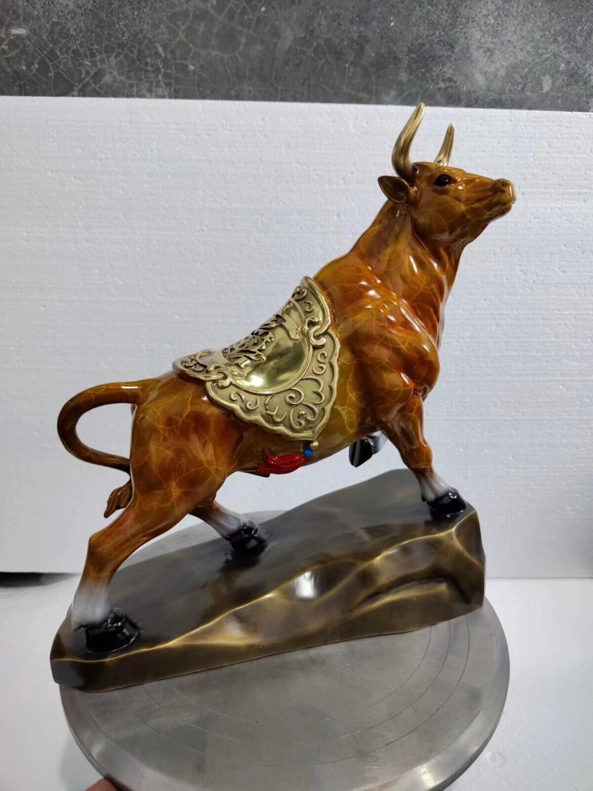 Bull Figurines Retro orange Brass Statue crafts Decoration Feng Shui Home Decor