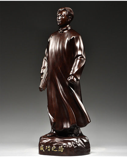 ebony China Leader young Chairman Mao Zedong stand sculpture statue wood 毛泽东主席