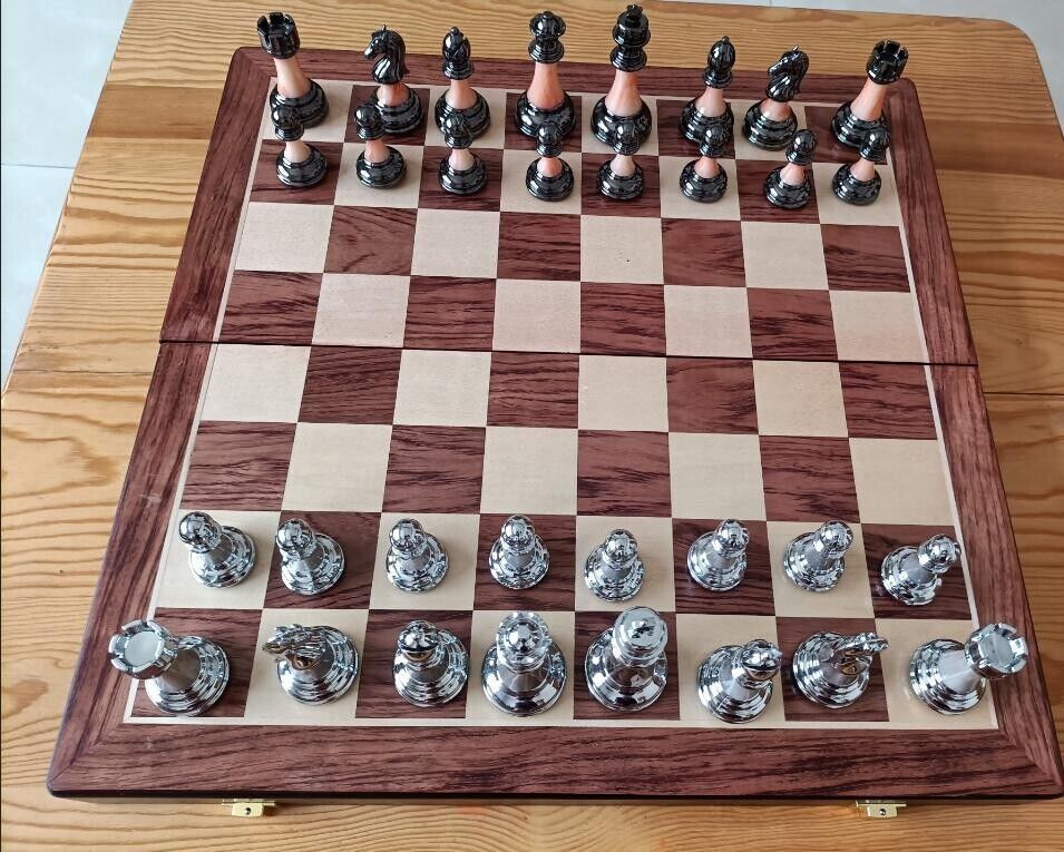 45cm chess set,Zinc Alloy Pieces, Foldable Storage Wood Board Birthday Gift 17"