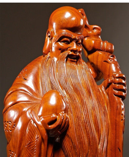 40cm,China Fu Lu Shou Life Buddha Wood Statue,Luck,wealth,longevity Figure 15"