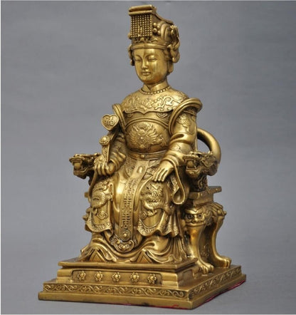 31cm,BRASS MAZU Statue Carved,CHINA Taoism God Matsu Sit FOLK Goddess Sea 妈祖雕像