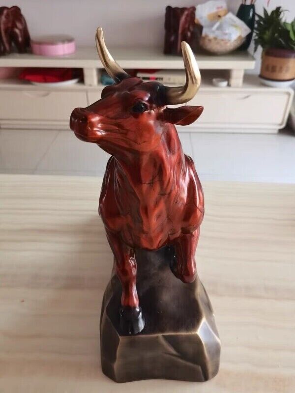 Bull Figurines Retro Brass Statue Desktop Decoration Feng Shui Home Decor niu OX