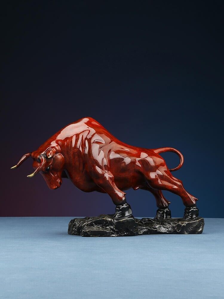 13'',Bull Brass Cow Statue Wall Street Cattle Copper China Fengshui colorful OX