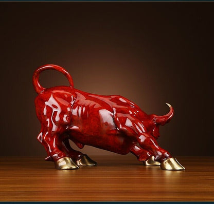 21cm,BRASS Wall Street Bull Figure Statue Bitcoin Figurine Carve Doll Cow craft