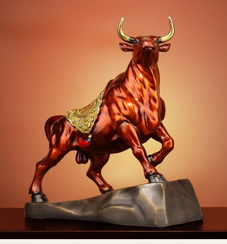 Bull Figurines Retro Brass Statue Desktop Decoration Feng Shui Home Decor niu OX