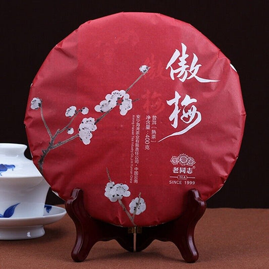 2015 haiwan LAO TONG ZHI Puer Tea Cake,plum blossom Ripe AO MEI Pu erh tee, 400g