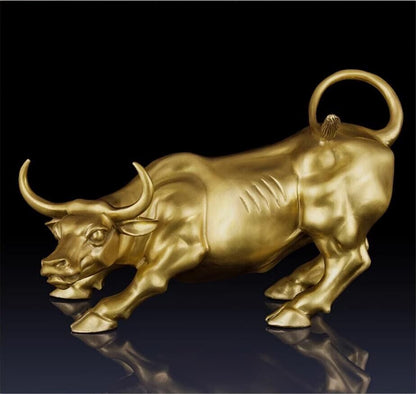 7.5'',gold Bull Brass Cow Statue Wall Street Cattle Copper China Fengshui OX niu