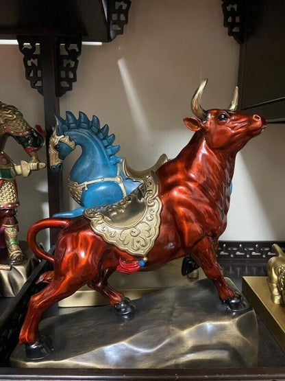 Bull Figurines Retro Brass Statue Desktop Decoration Feng Shui Home Decor niu OX